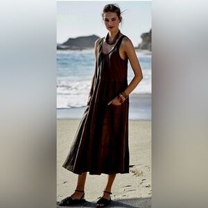 CP Shades Shari 100% Linen Black Tiered Midi Lagenlook Dress, size S